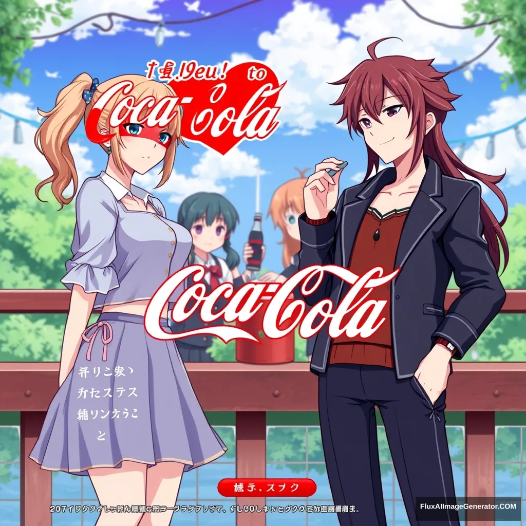 Visual novel "Love to Coca-Cola" main menu with characters - Image