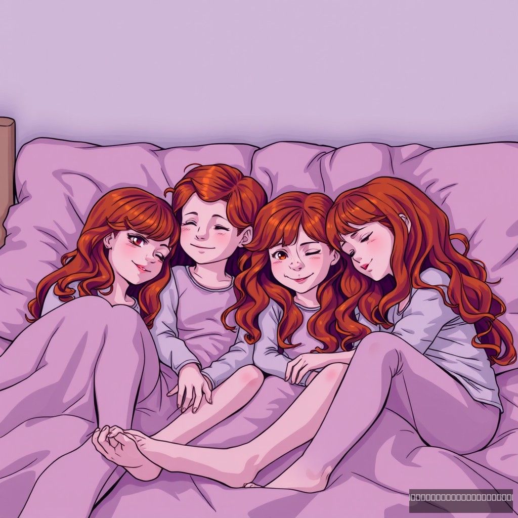 Photo of redhead girls having a sleepover.