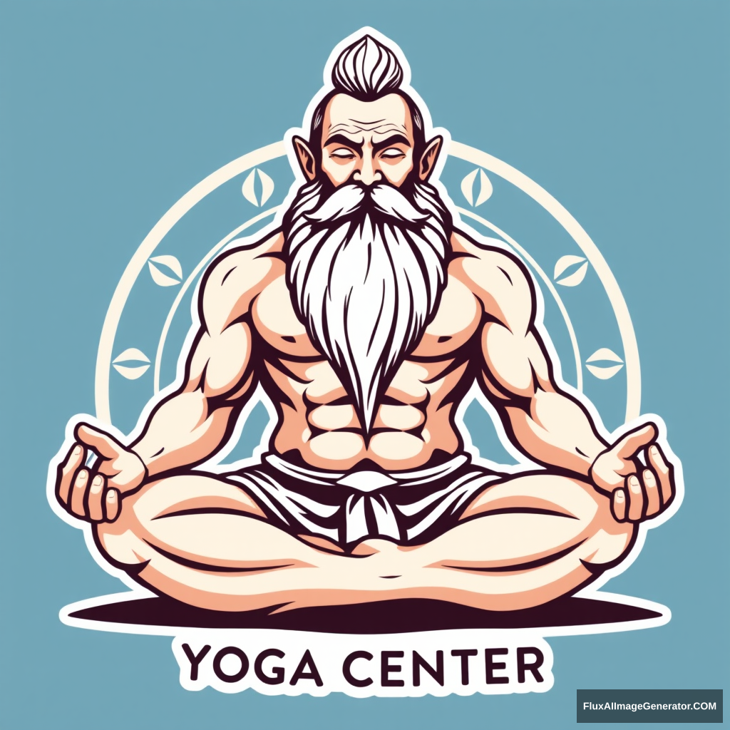 Yoga Center logo: a muscular large dwarf in the lotus position with a long beard. - Image