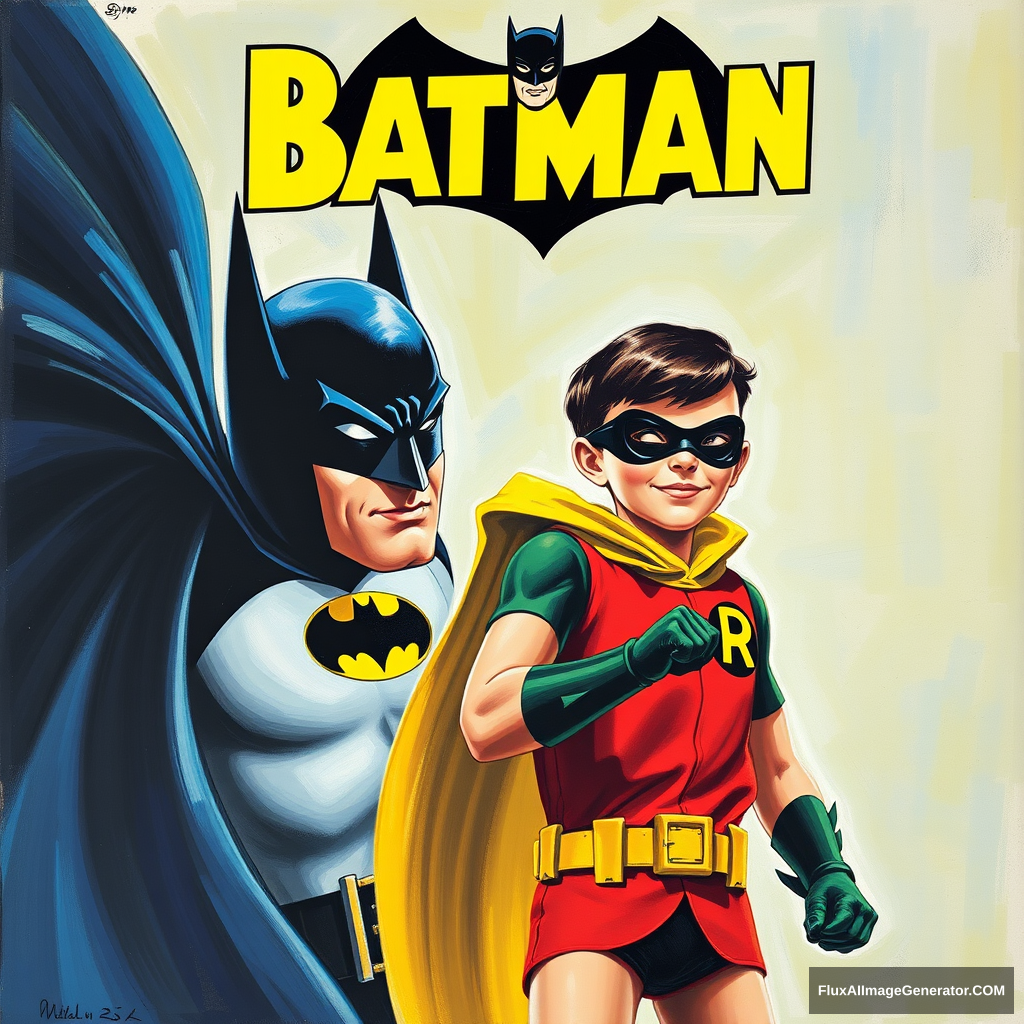 1960s Batman and Robin poster, a painting by Authur Sarnoff, 4k.