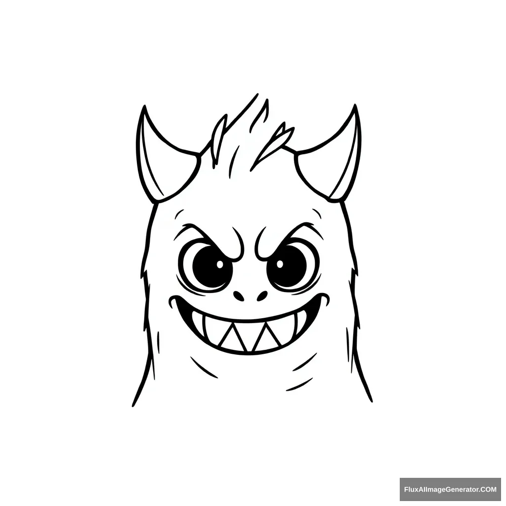 Simple line drawing  
more Cute and more simple  
Monster head  
Thick lines  
Black and white  
Minimalist  
Sketch  
Cartoon style  
Outline  
huginnandmuninn_ style  