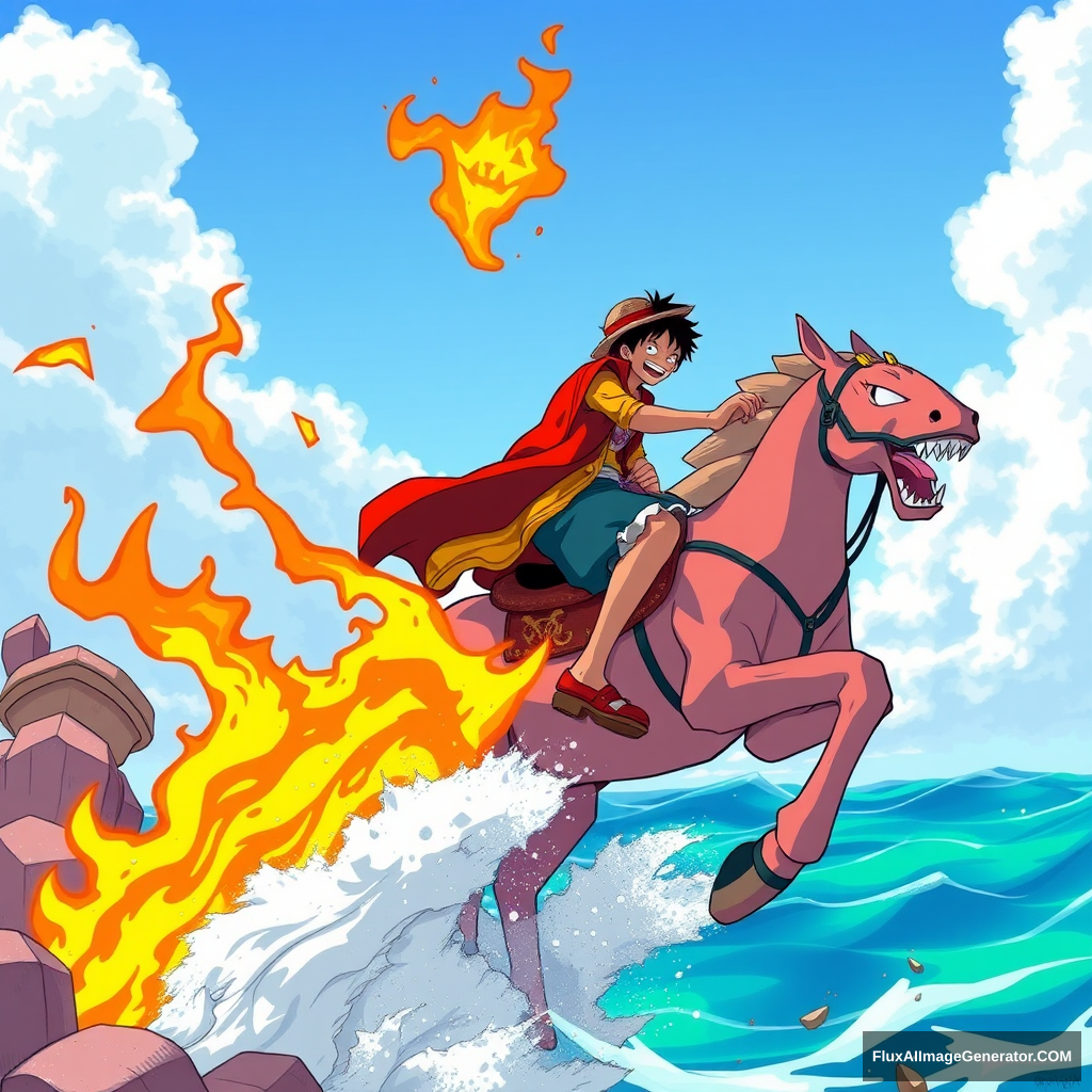 Luffy riding flame kaiser