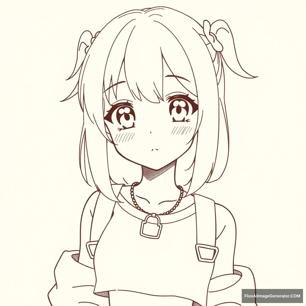 neat and simple line art character drawing. anime girl. beautiful. simple eyes. some accessories. crop top - Image