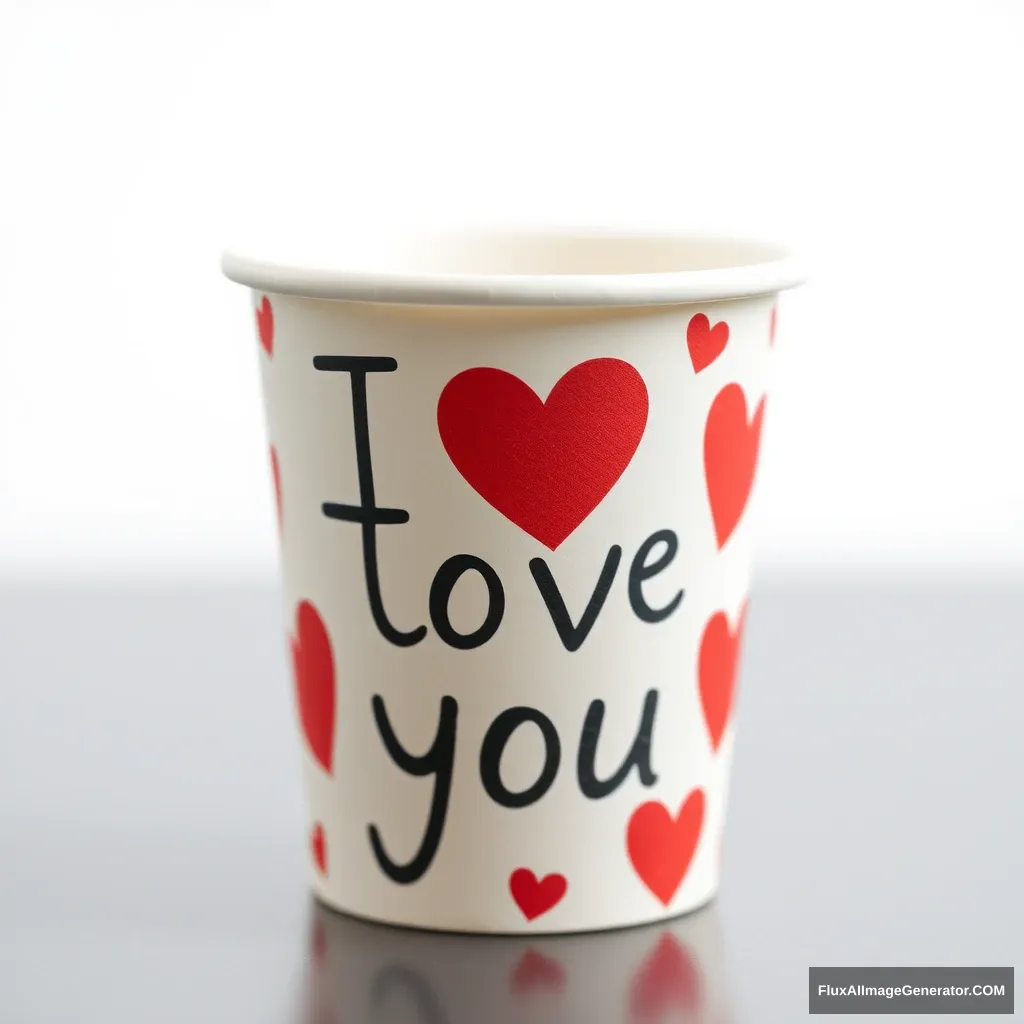 a paper cup that says "I love you"