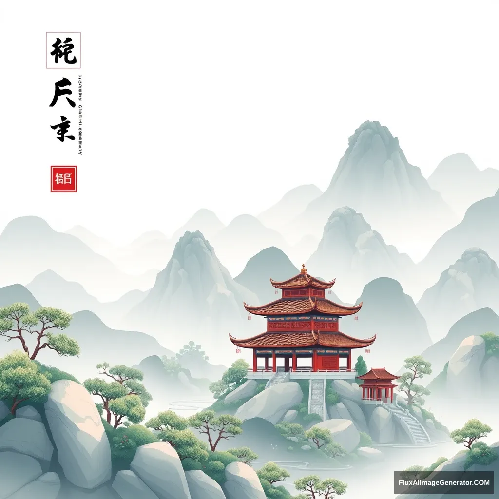 "Landscape Chinese Style Teaching Material Cover No Text"