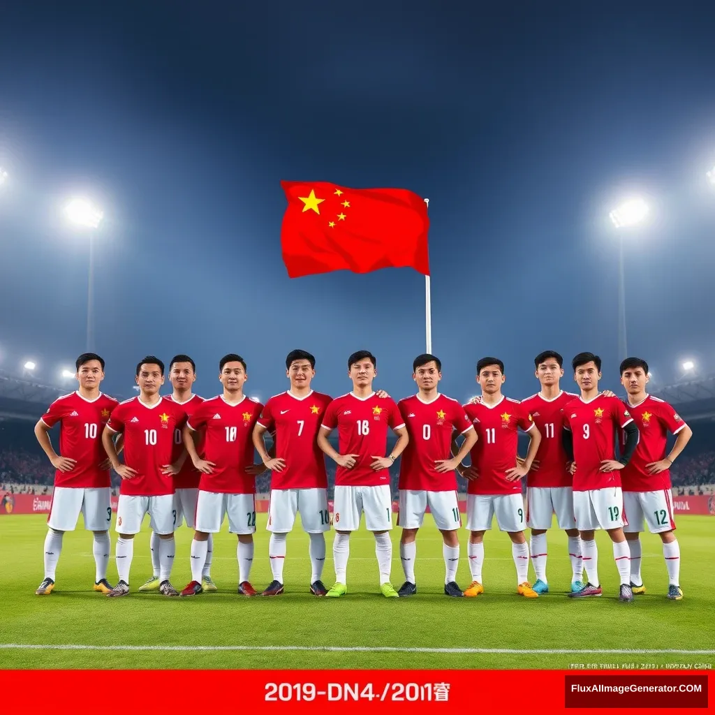 China Men's National Football Team, Five-starred Red Flag, People's Republic of China, FIFA World Cup Champion. - Image