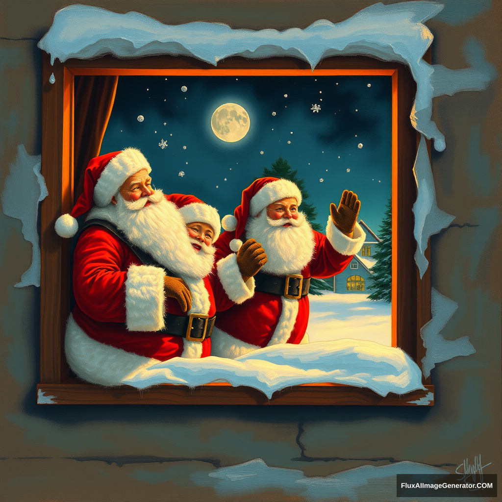 "Santa's stuck in the window, a painting by Authur Sarnoff, 4k." - Image