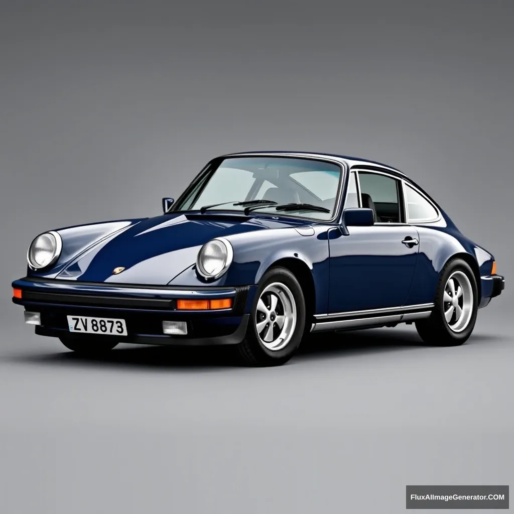 Porsche 911 SC coupe 1977 in dark petrol blue with silver cookie cutter wheels. The car has no spoiler. Registration ZV 8888. - Image