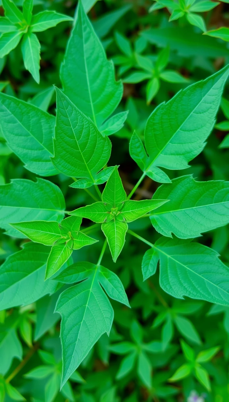 A green plant with five-pointed star-shaped leaves. - Image