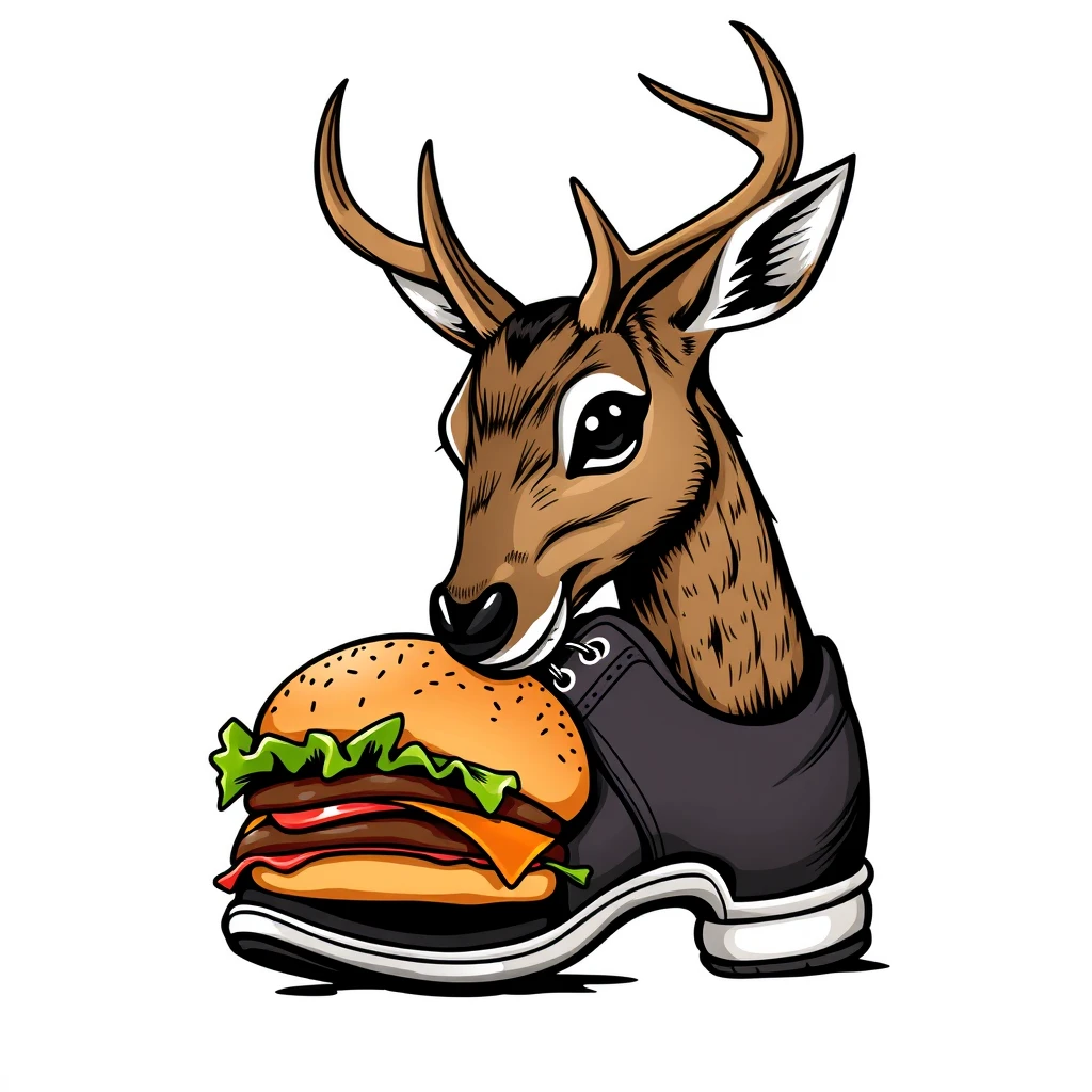 Deer eating a hamburger Shoe manufacturer logo - Image