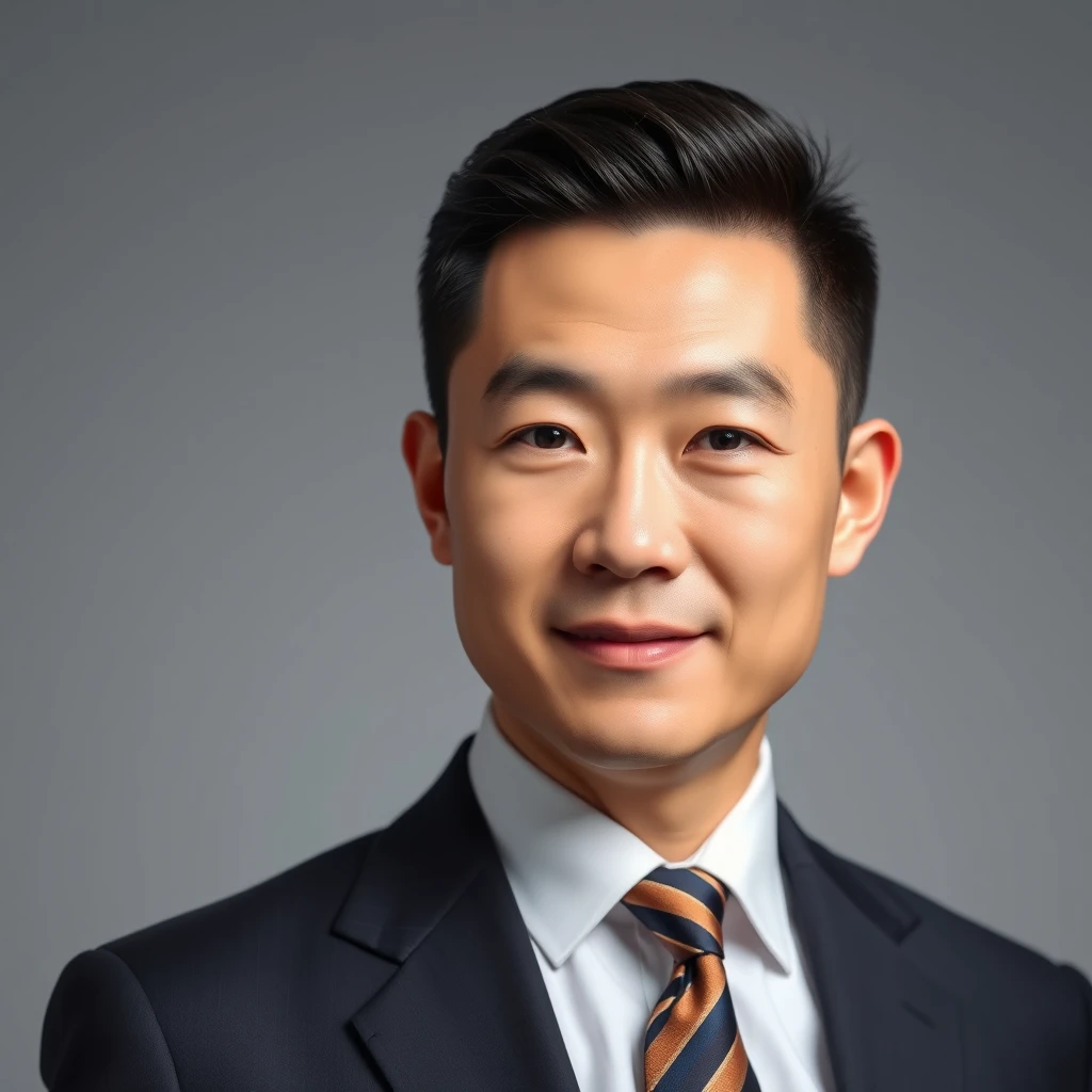 "A formal ID photo of a Chinese handsome man in a suit."