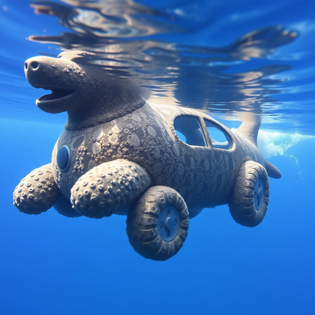 "A dog-shaped car underwater." - Image