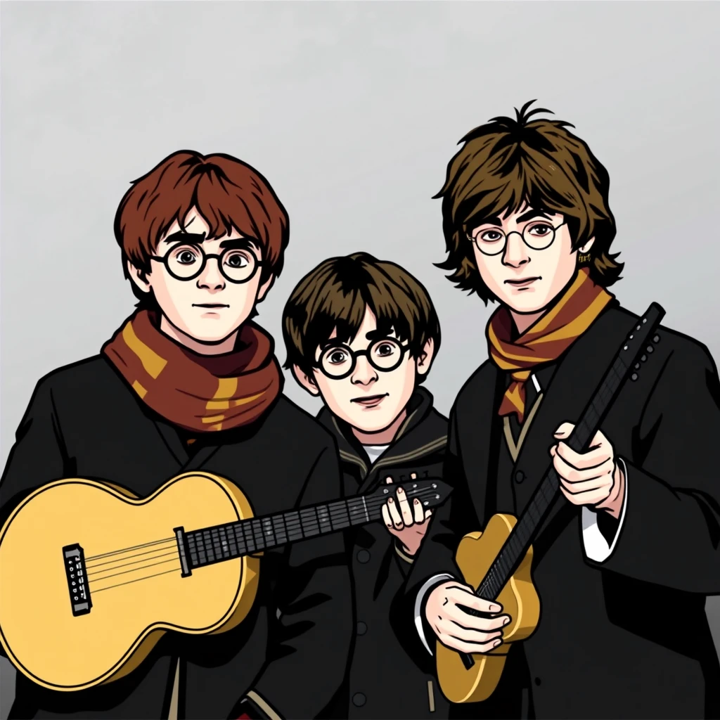 Photo: Harry, Ron, and Hermione as the Beatles.