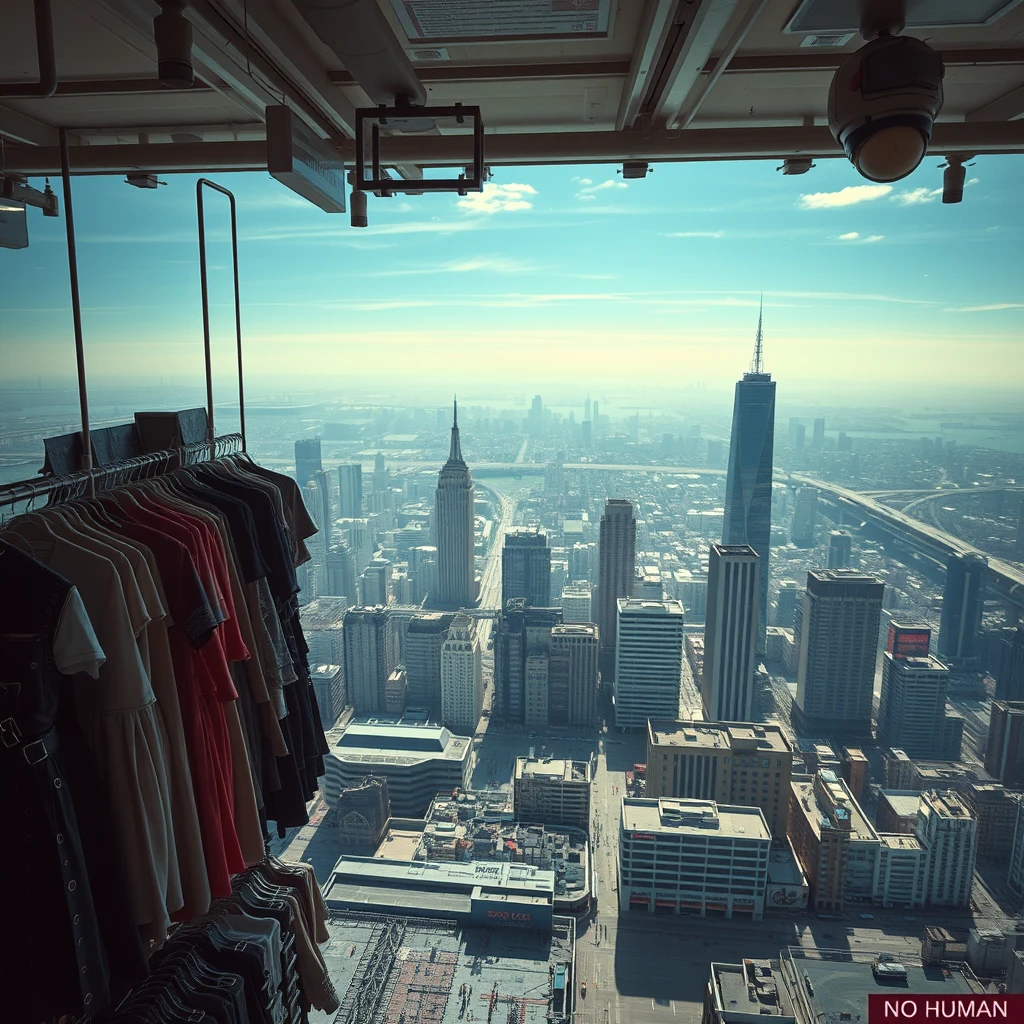 Women's wear shop, aerial view, cyberpunk style, no human - Image