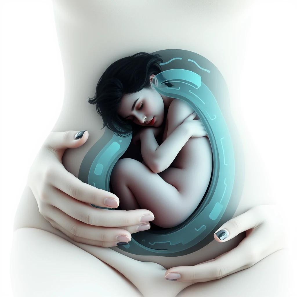 woman curled up inside stomach - Image