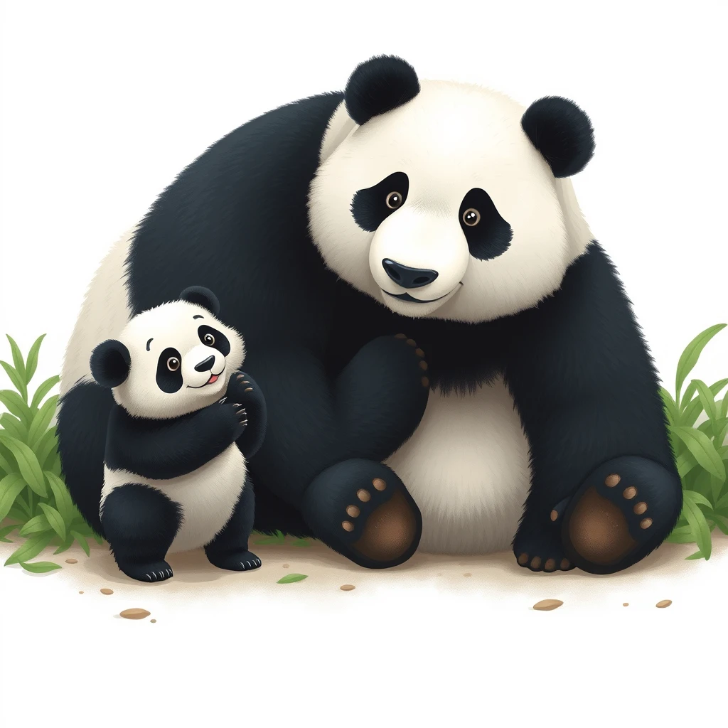 A cute little panda and a cute giant panda. - Image