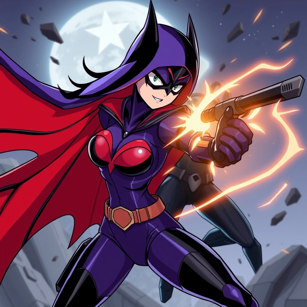 Raven from Teen Titans, anime style, fighting Deathstroke. - Image