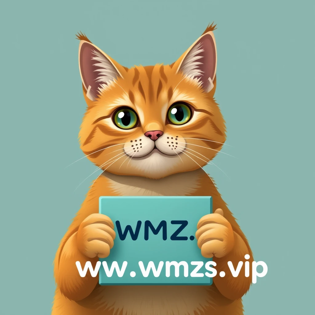 "Anthropomorphized cat holding the domain www.wmzs.vip"