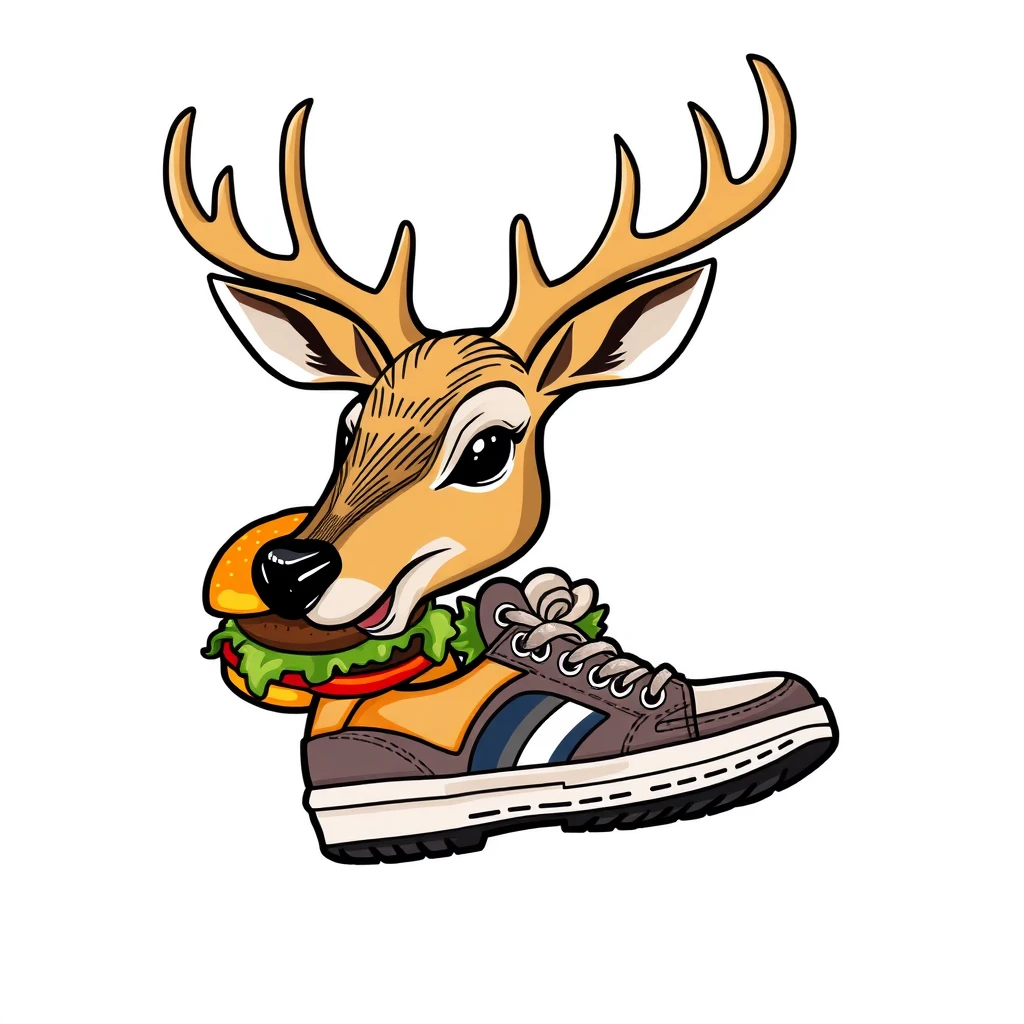 Deer eating a hamburger Shoe manufacturer logo - Image