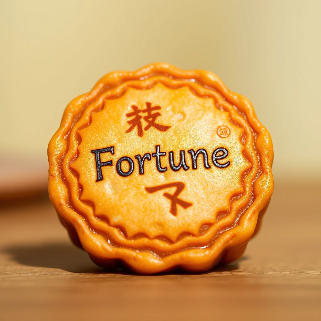 a mooncake with "Fortune" on it