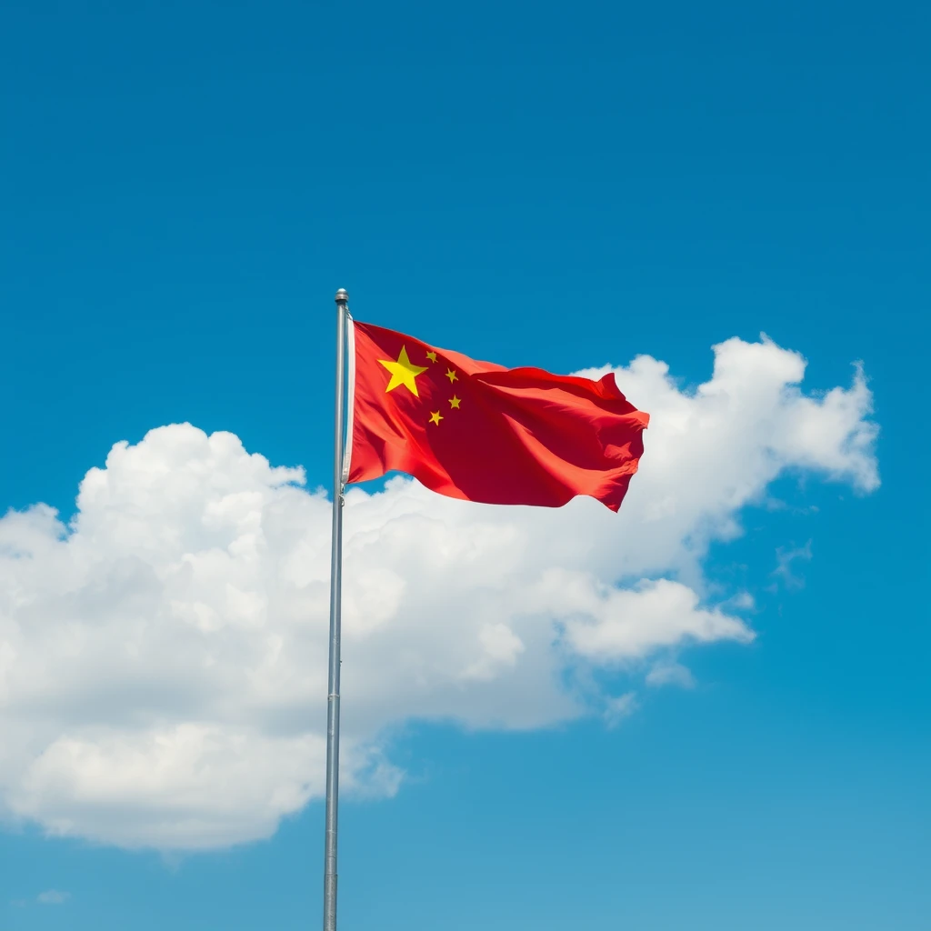 blue sky, wind, summer, a lot of white cloud, china flag