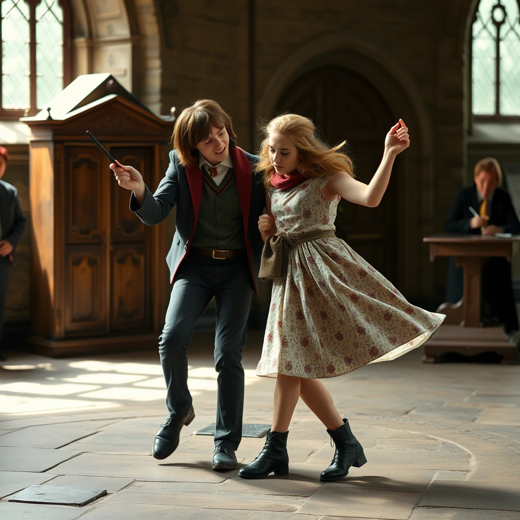 Photo realistic: Hermione Granger dances with Harry Potter Rock’n Roll. - Image