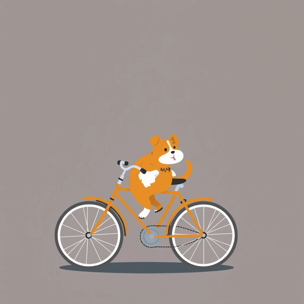 Dog riding a bicycle, simple strokes, few color elements, cute,cartoon,anime