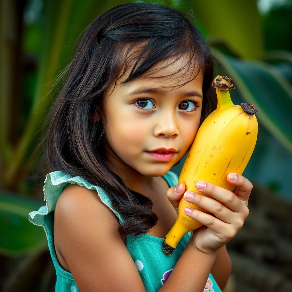 A girl with a banana.