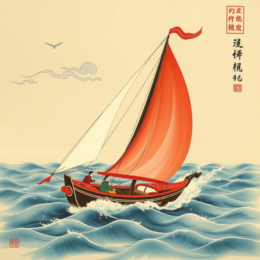 sail with the wind, Chinese Folk Art Painting