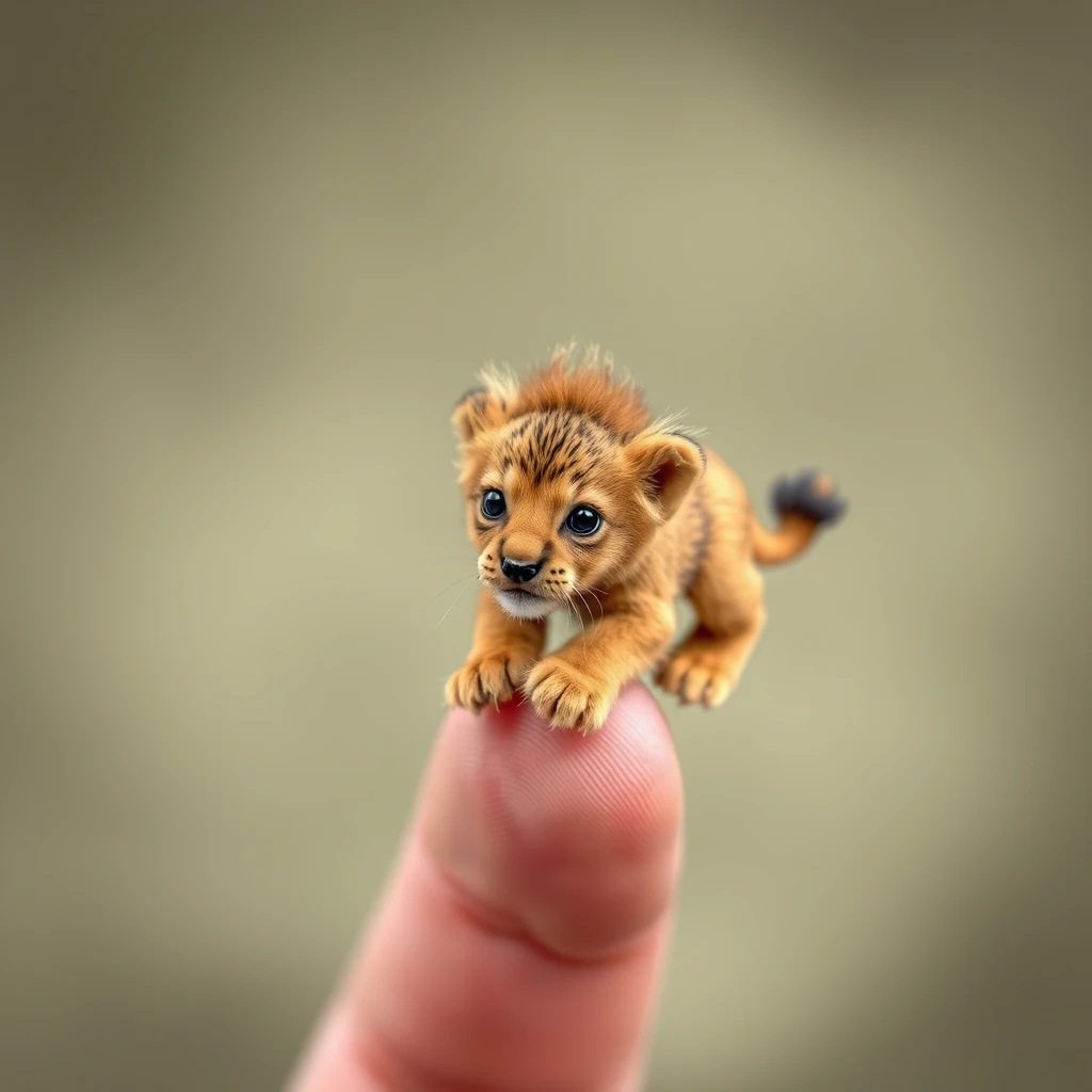 A very very very small tiny cute lion dog on four in a finger.