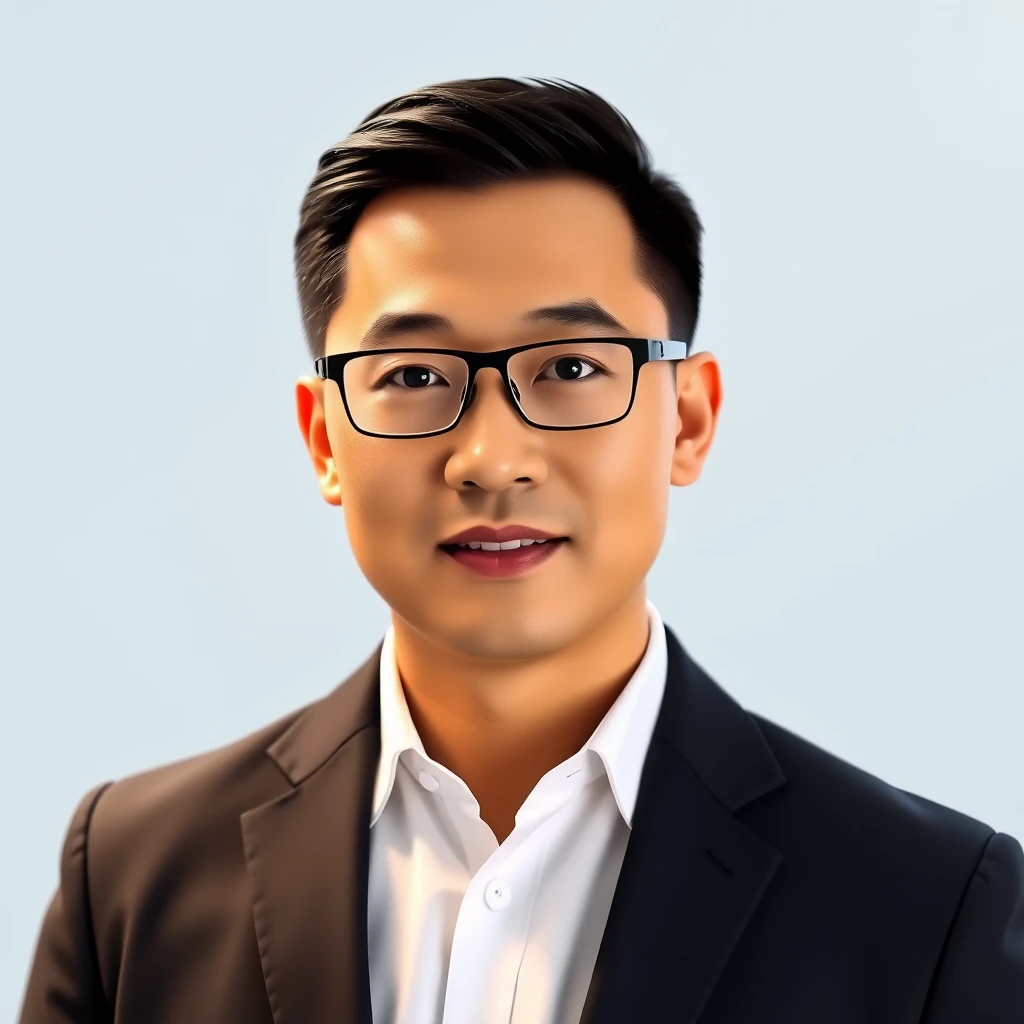 Generate a 3D photo of a Chinese male insurance agent from AIA. Wearing contact lenses. 35 years old posing for his portrait photo. - Image