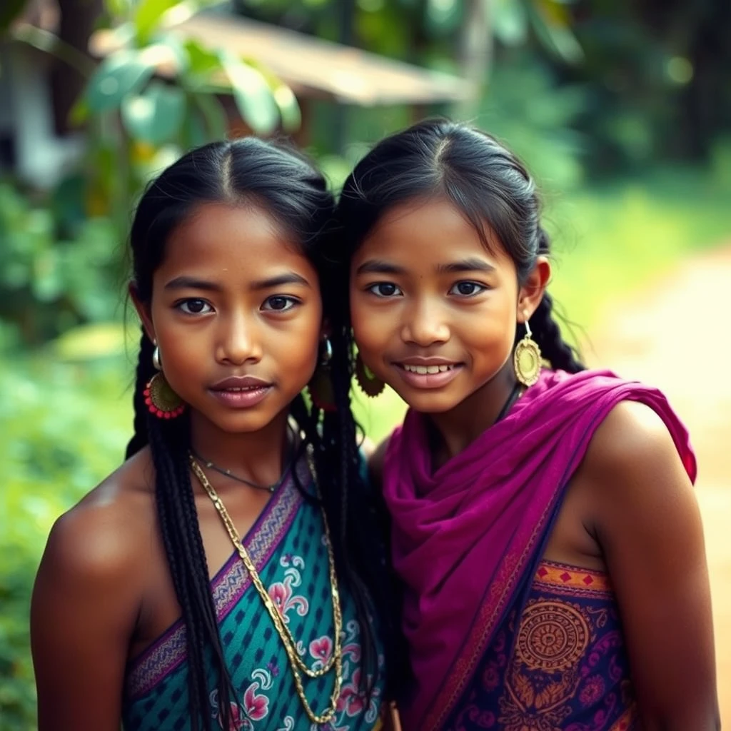 A scene in Colombia. Two young indigenous ladies discovering themselves, Milo Manara style. 4k. - Image