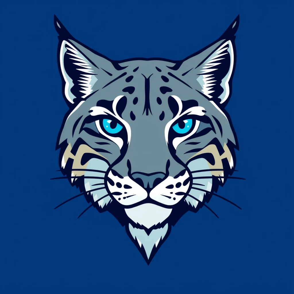 A front-facing logo of a Lynx, outline style logo, blue theme. - Image