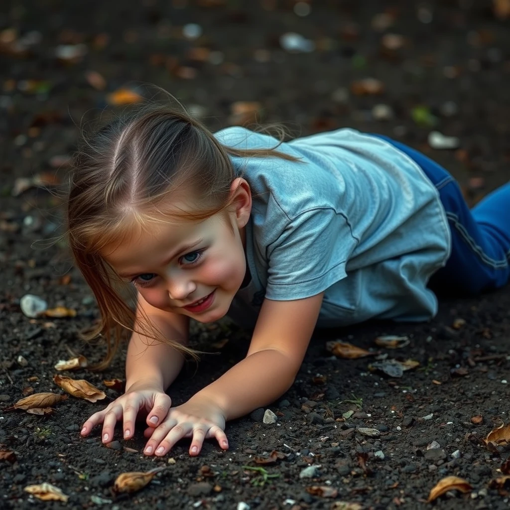 a teen girl is crawling on the ground. - Image