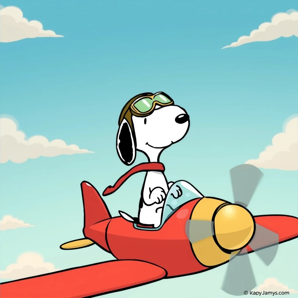 Comic: Snoopy as a pilot in the biplane. - Image