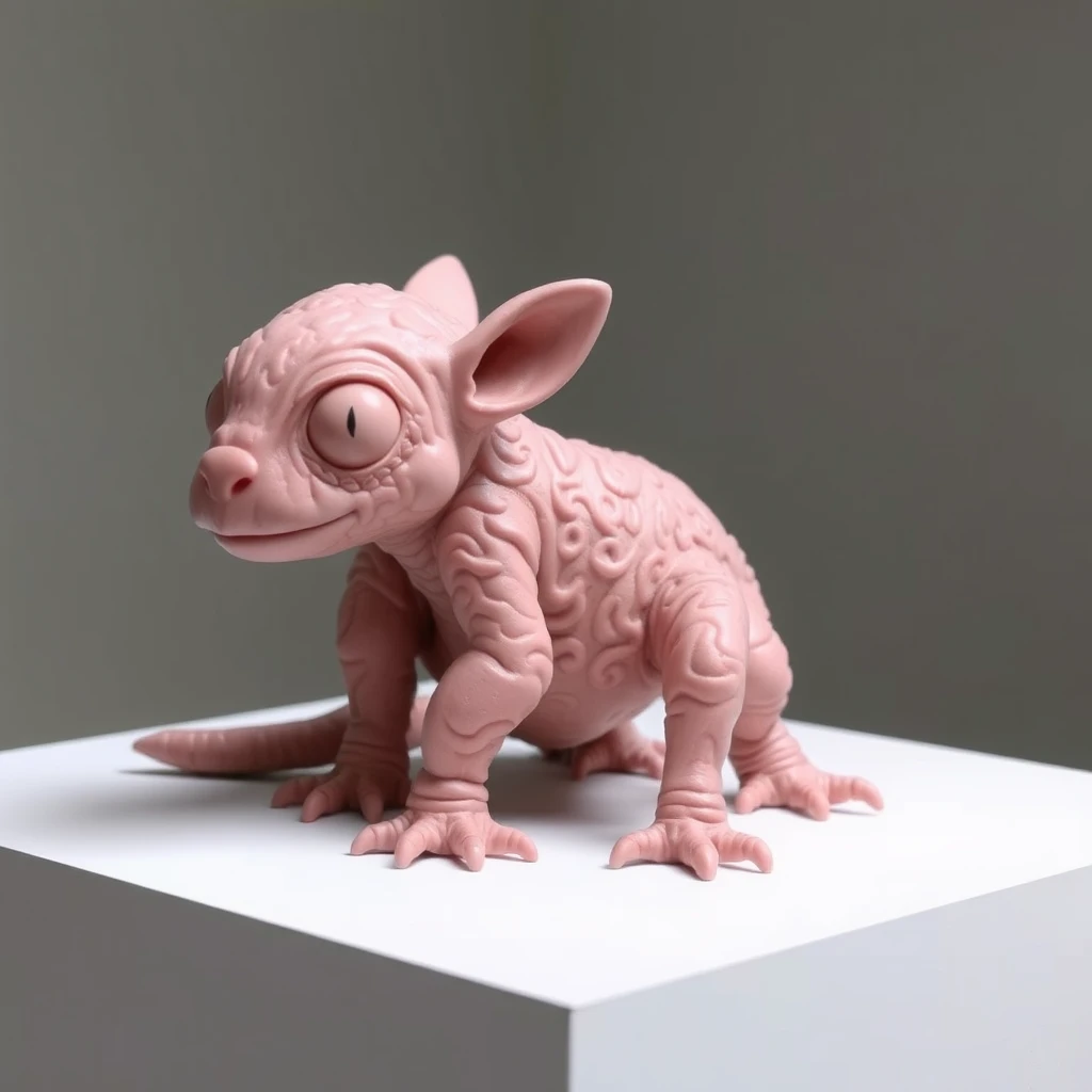 Sculpture of a baby creature in the style of Patricia Piccinini.