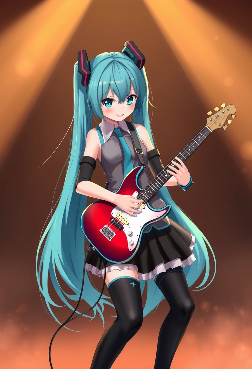 Hatsune Miku playing the guitar - Image