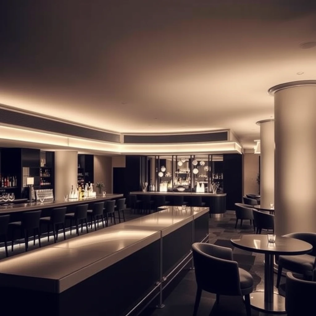 "Hotel lobby bar, Bauhaus style, dim lighting." - Image