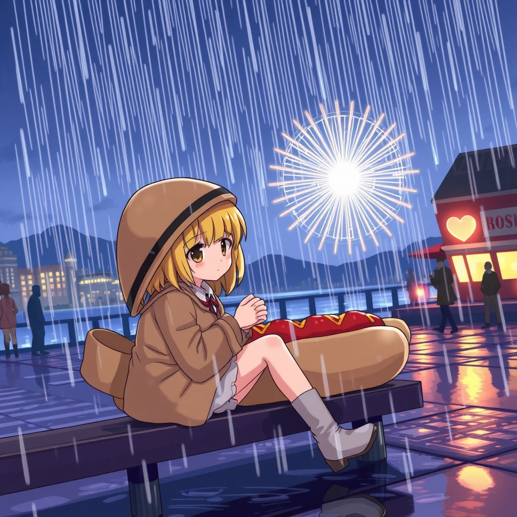 'anime hot dog on the Loreley in the rain' - Image