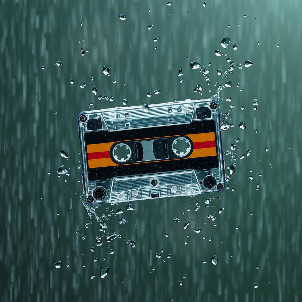 cassette tape floating, raining - Image