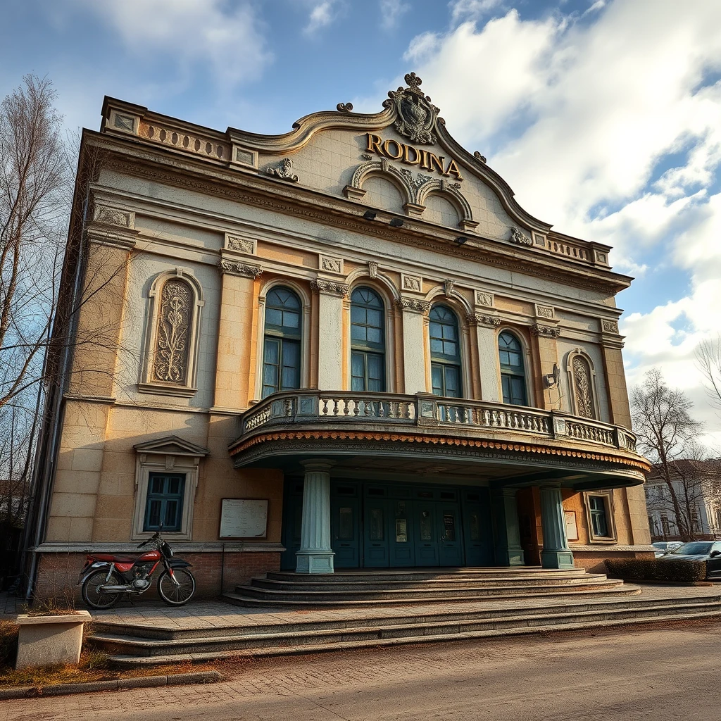 The ancient looking cinema theatre “Rodina” in Murmansk, Russia