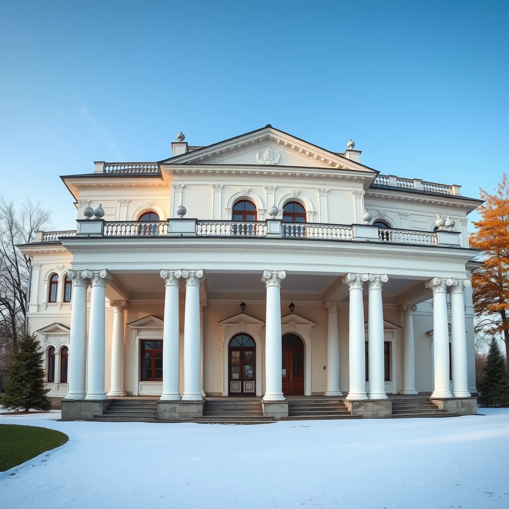 A beautiful early 19th century Russian Palladian mansion in Empire style with colonnade.