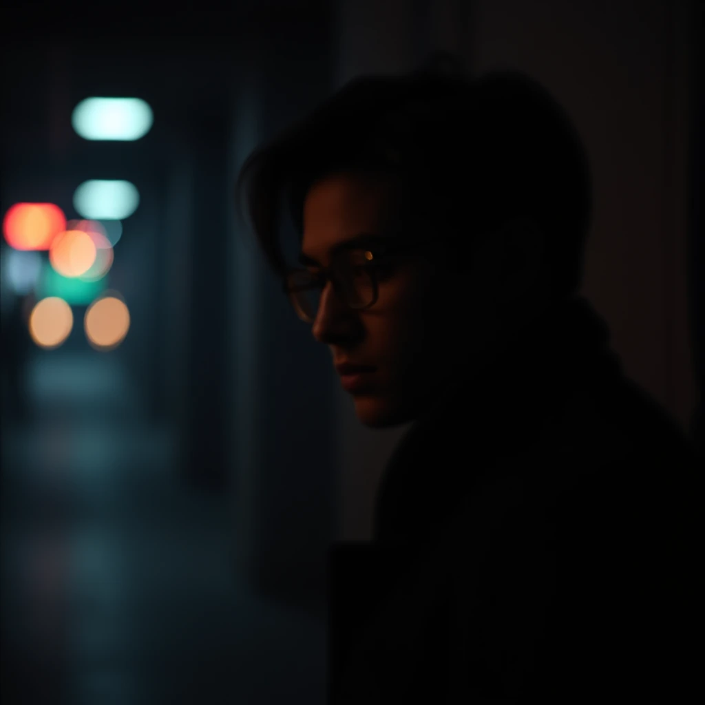 A gritty, high-contrast cinematic keyframe with a shallow depth of field, featuring a blurred background and a subject in focus, evoking a sense of intimacy and drama. Inspired by the works of Maciej Kuciara, Jama Jurabaev, and Wojtek Fus, this image blends the richness of cinematic color grading with the timeless charm of film photography. The color palette is a mix of deep, muted tones with bursts of vibrant colors, reminiscent of Kodak Porta 400 and Cinestill 800 film stocks. The lighting is moody and cinematic, with subtle vignette and bokeh effects that draw the viewer's attention to the subject. The overall aesthetic is filmic, with a grainy texture that adds to the image's emotional depth. The composition is carefully balanced, with negative space used effectively to create a sense of tension and atmosphere. - Image