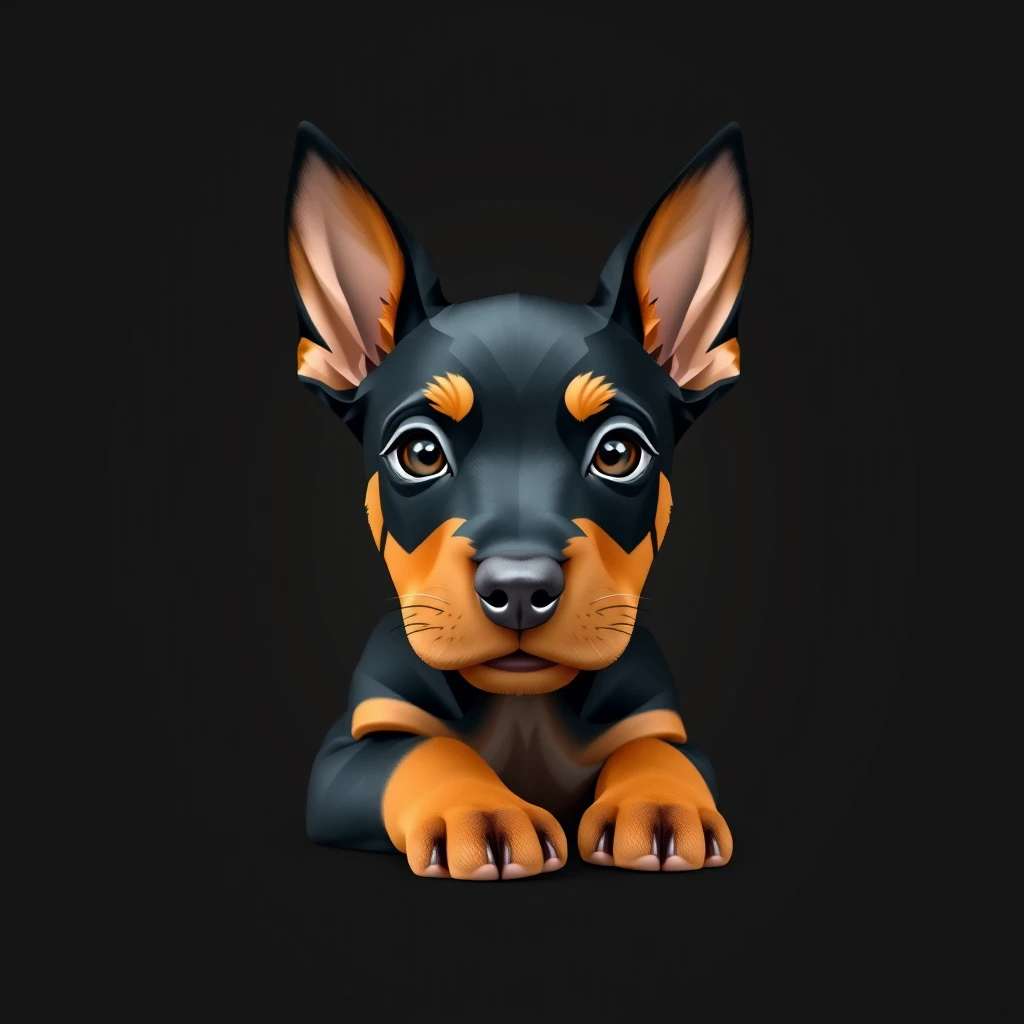 Low poly German Pinscher puppy front view on black background. Stylized.