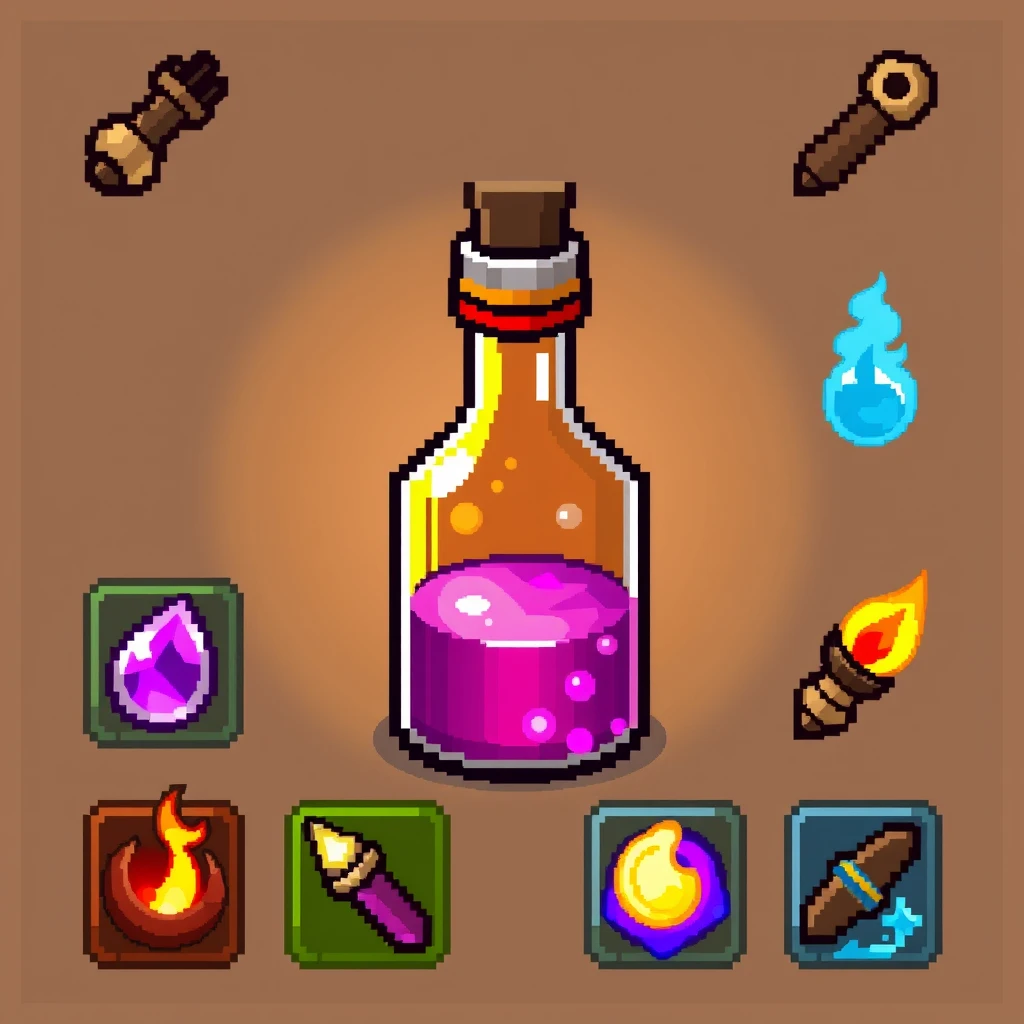 A bottle of potion, game item images, icons, pixel art. - Image