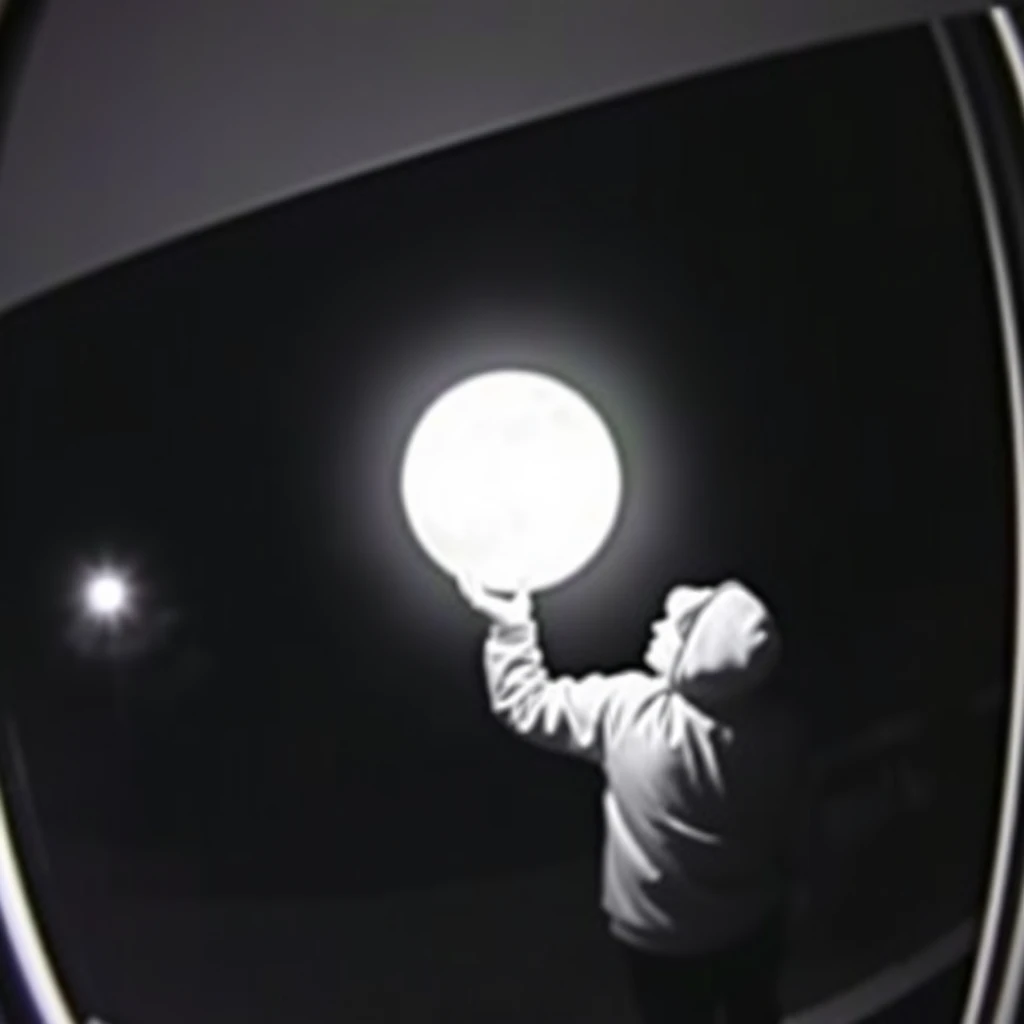 Lost CCTV footage of a man stealing the moon. - Image