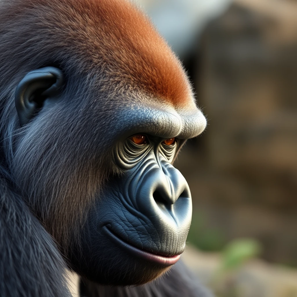 gorilla, close up, human haircut, on side of the head shaved