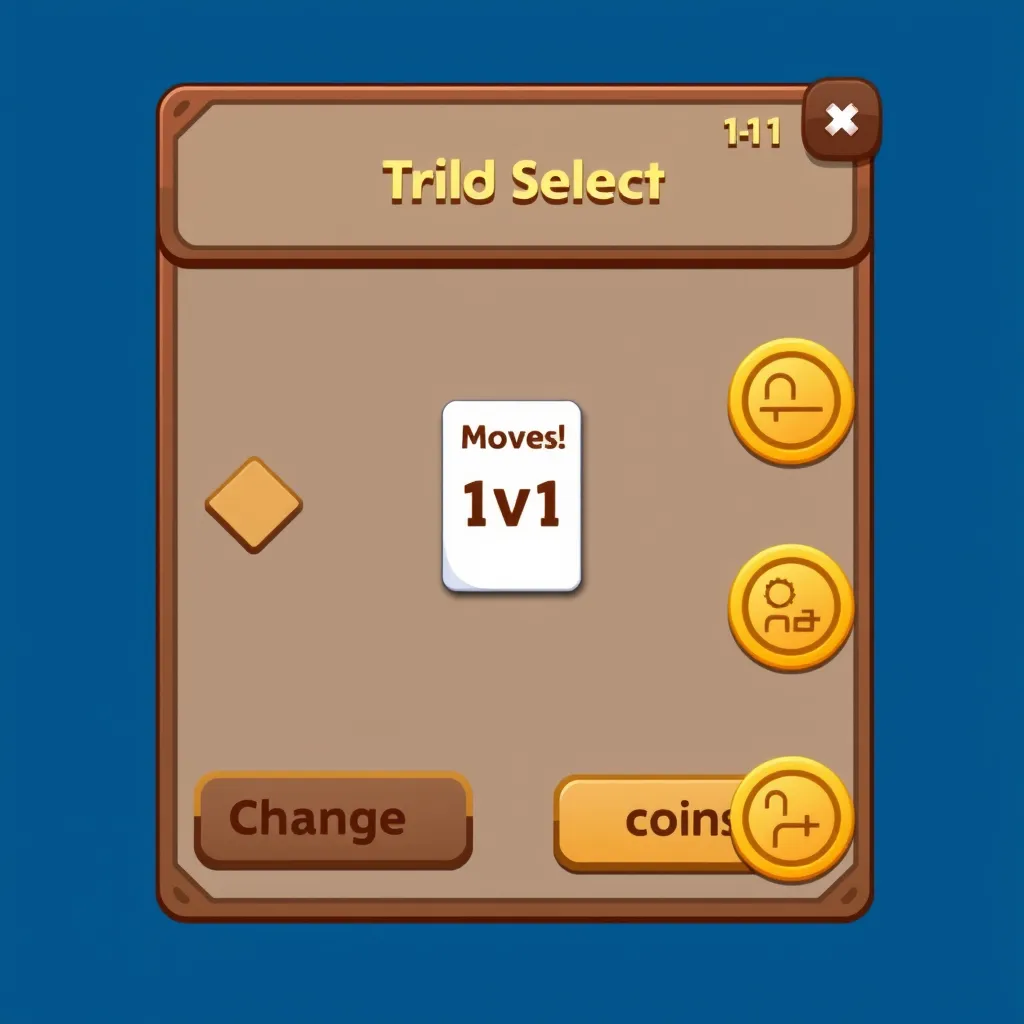 a mode selection menu, a card in the middle which hints the mode of 1v1 and there are arrows left and right to change modes, top right corner shows the current coins, blue background - Image