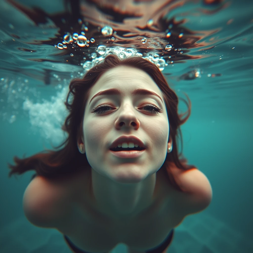 A symbolic portrait: A young woman in expression underwater.