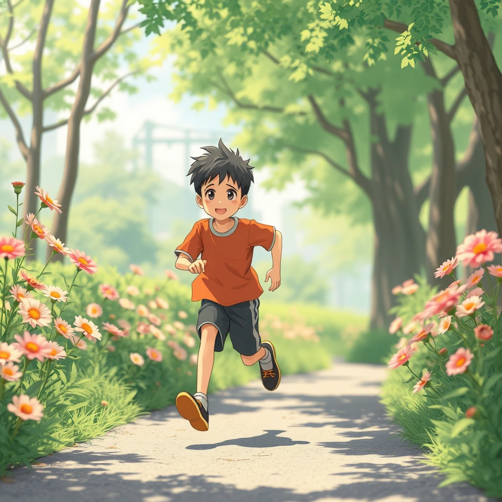 Youth, flowers, running, animation, realism, Japan, summer, a person, boys - Image